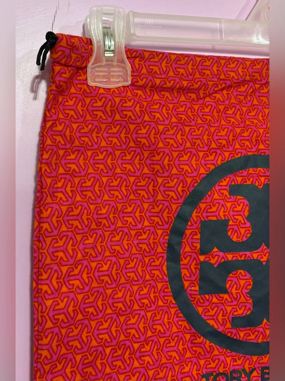 Tory Burch Orange and Pink Logo Drawstring Dust Bag